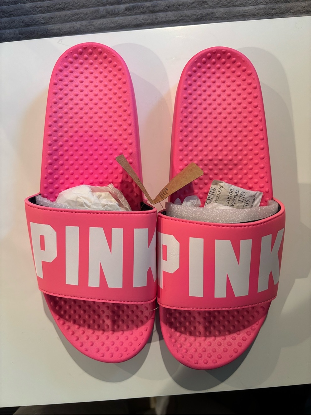 PINK Hot Pink Slide Sandals